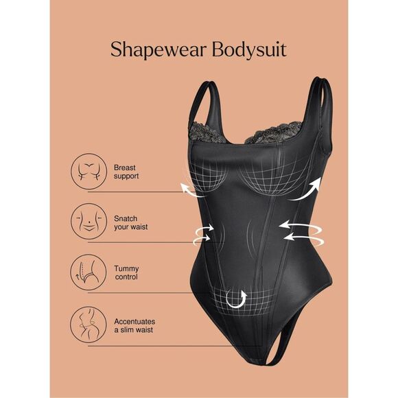 POPILUSH Shapewear Faux Leather Lace Balconette Sculpting Bodysuit 📦 - Picture 12 of 14